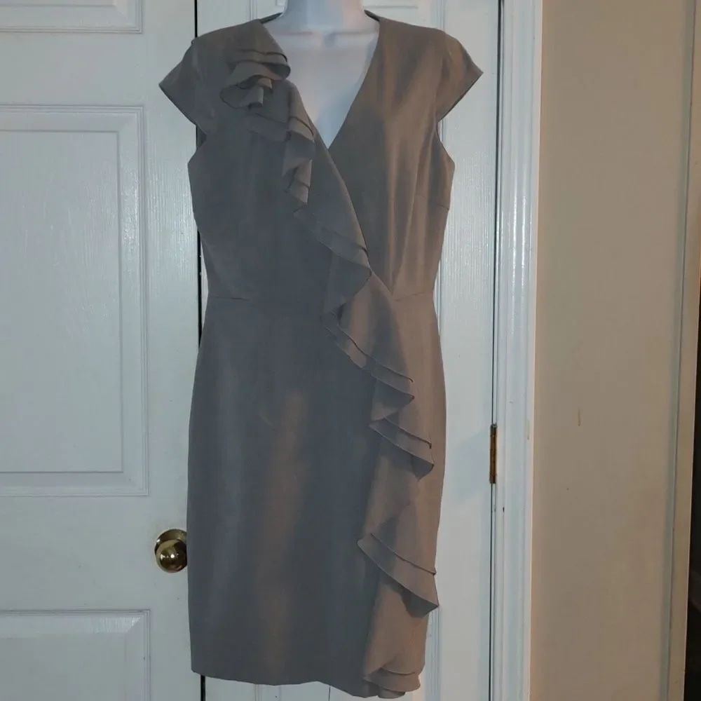 Calvin Klein gray ruffle dress business casual casual Sz 10 EUC